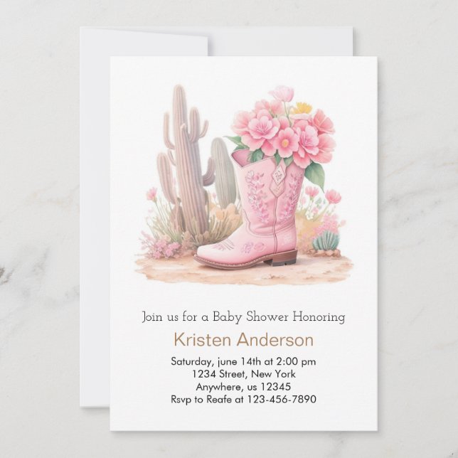 Cowgirl Hat and Boots Watercolor Baby Shower Einladung (Vorderseite)