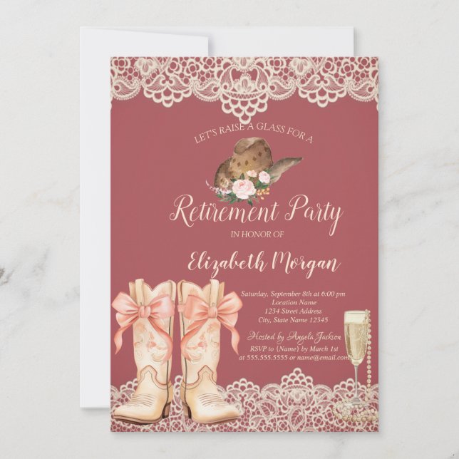 Cowgirl Hat Boots Lead Retirement Einladung (Vorderseite)