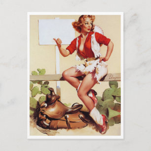 Cowgirl Hitch a Ride Pin Up is already in English. Postkarte