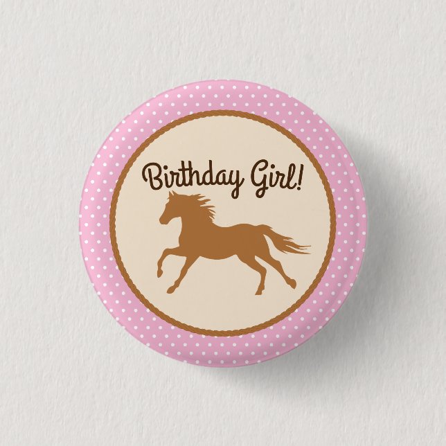 Cowgirl Horse Birthday Girl Button Button Abzeiche (Vorderseite)