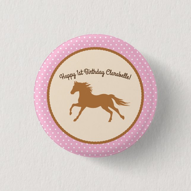 Cowgirl Horse Kid Girl's Birthday Party Thema Button (Vorderseite)