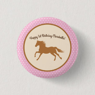 Cowgirl Horse Kid Girl's Birthday Party Thema Button