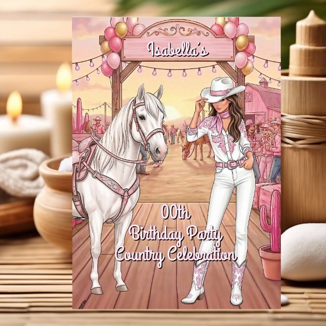 Cowgirl Horse Pink White Ranch Birthday Party BR Einladung (Von Creator hochgeladen)