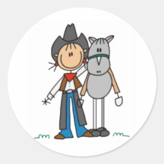Cowgirl & Horse Strichmännchen Runder Aufkleber