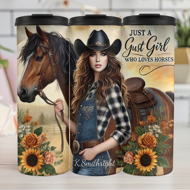 Cowgirl Horse Sunflowers Rustic Charm Thermosbecher (Von Creator hochgeladen)