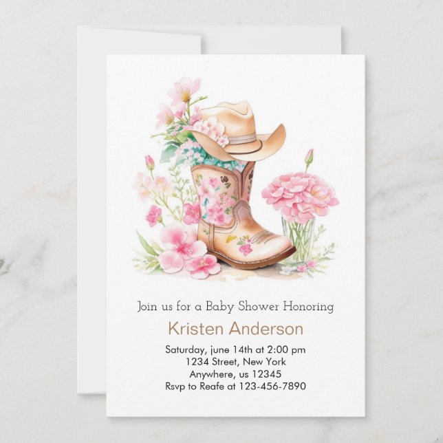 Cowgirl-Hut und Boot Dreamy Baby-Dusche Einladung (Vorderseite)