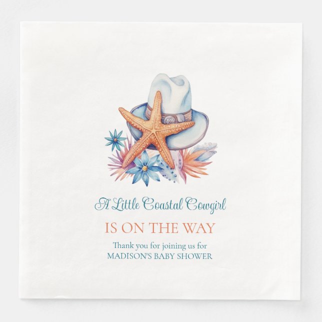 Cowgirl Hut und Seashells Paper Dinner N Serviette (Vorderseite)