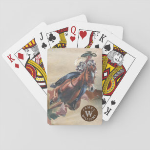 Cowgirl im Horseback Monogram Name Western Spielkarten
