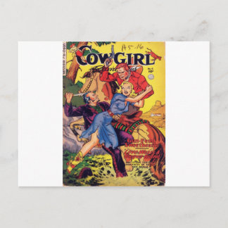 Cowgirl in einem blauen Kleid Postkarte