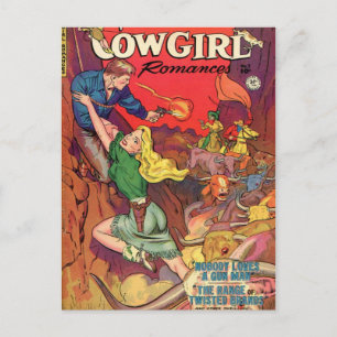 Cowgirl in einem grünen Kleid Postkarte