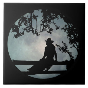 Cowgirl in Full Moon Art Tile Fliese