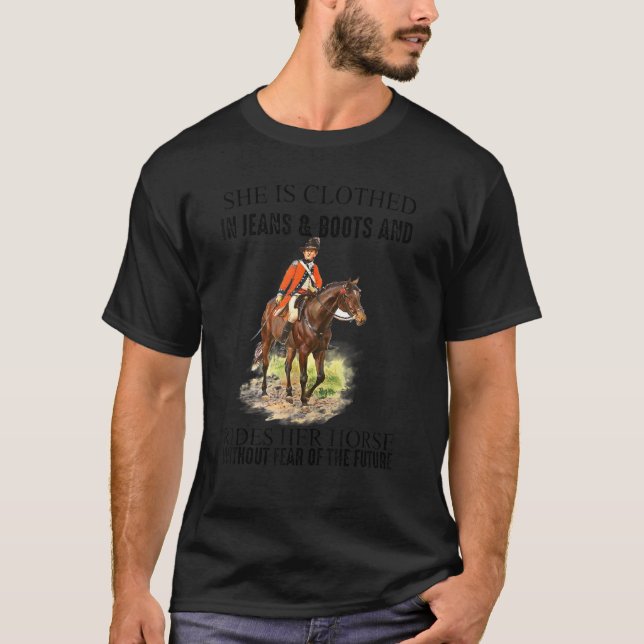 Cowgirl in Jeans und Stiefel Western Land bekleide T-Shirt (Vorderseite)