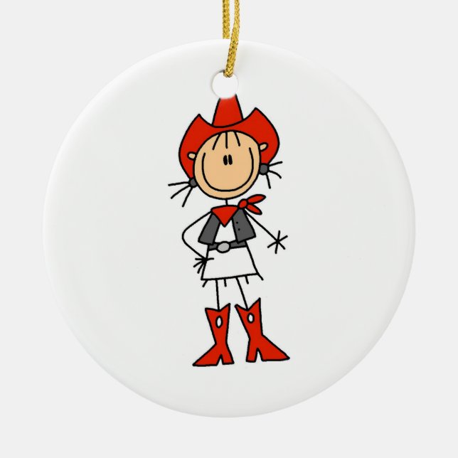 Cowgirl in Red T - Shirt and Gifts Keramikornament (Vorne)