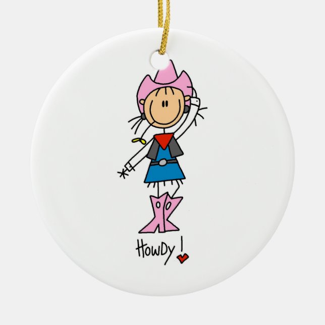 Cowgirl in rosa T - Shirt und Geschenke Keramikornament (Vorne)