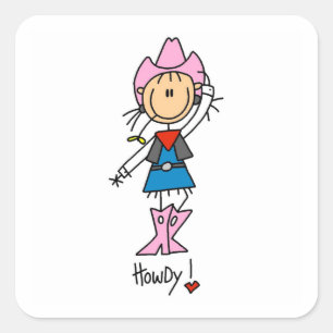 Cowgirl in rosa T-Shirts und Geschenken Quadratischer Aufkleber