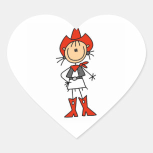 Cowgirl in roten T-Shirts und Geschenken Herz-Aufkleber