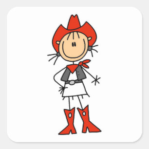Cowgirl in roten T-Shirts und Geschenken Quadratischer Aufkleber