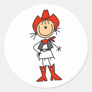 Cowgirl in roten T-Shirts und Geschenken Runder Aufkleber