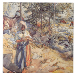 Cowgirl in the Meadow (Kind mit Landtieren) Fliese