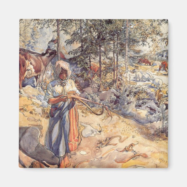 Cowgirl in the Meadow (Kind mit Landtieren) Magnet (Vorne)