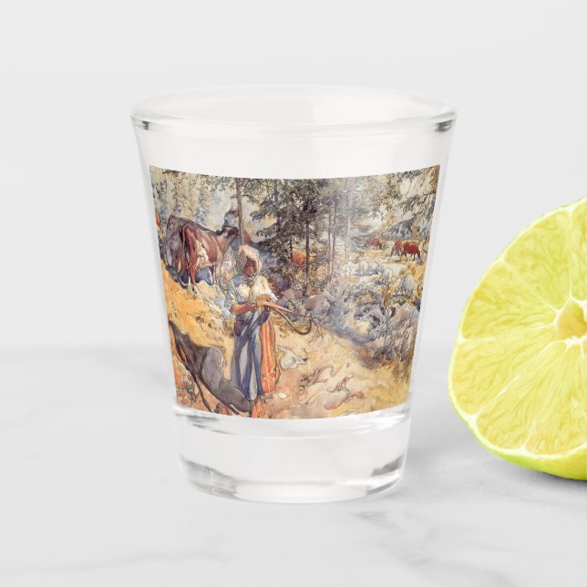 Cowgirl in the Meadow (Kind mit Landtieren) Schnapsglas (Vorderseite)