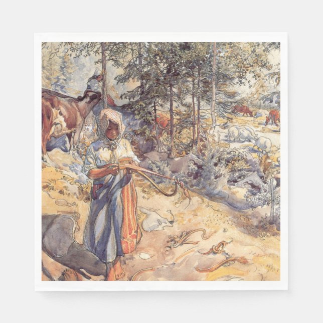 Cowgirl in the Meadow (Kind mit Landtieren) Serviette (Vorderseite)