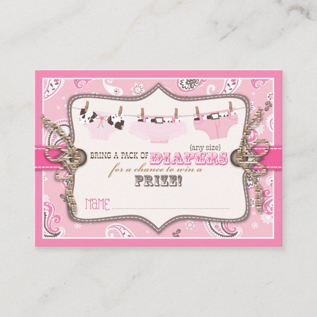 Cowgirl Jeans und Tutu Diaper Raffle Ticket Begleitkarte (Vorderseite)