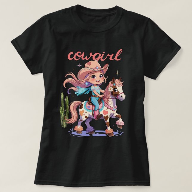 Cowgirl Joyride - Gepunktetes Pferd Western Advent T-Shirt (Design vorne)
