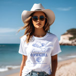 Cowgirl-Junggeselinnen-Abschied-Geschenke an der K T-Shirt<br><div class="desc">Coastal Cowgirl Bachelorette Wochenende auf einer Küste Bachelorette bevorzugt personalisierten gedruckten T - Shirt,  Junggeselinnen-Abschied personalisiert Gefallen Beutel staubige blaue Marine Cowgirl Strand staubblaue Themed Party Bachelorette Geschenke T - Shirt</div>