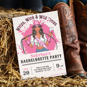 Cowgirl Junggeselinnen-Abschied Whips Wine & Wild  Einladung