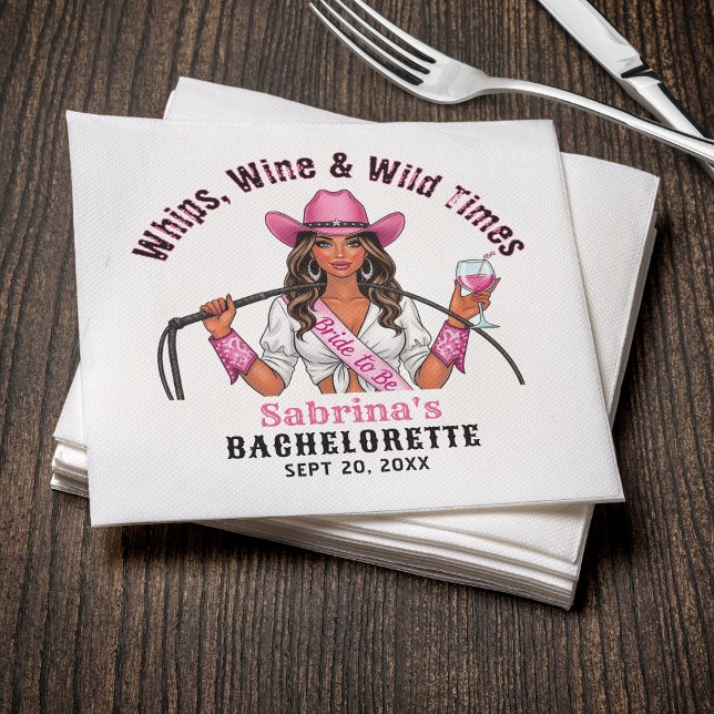 Cowgirl Junggeselinnen-Abschied Whips Wine & Wild  Serviette (Cowgirl Bachelorette Party Whips Wine & Wild Times Napkins
)