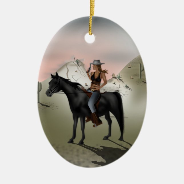 Cowgirl Keramik Ornament (Vorne)