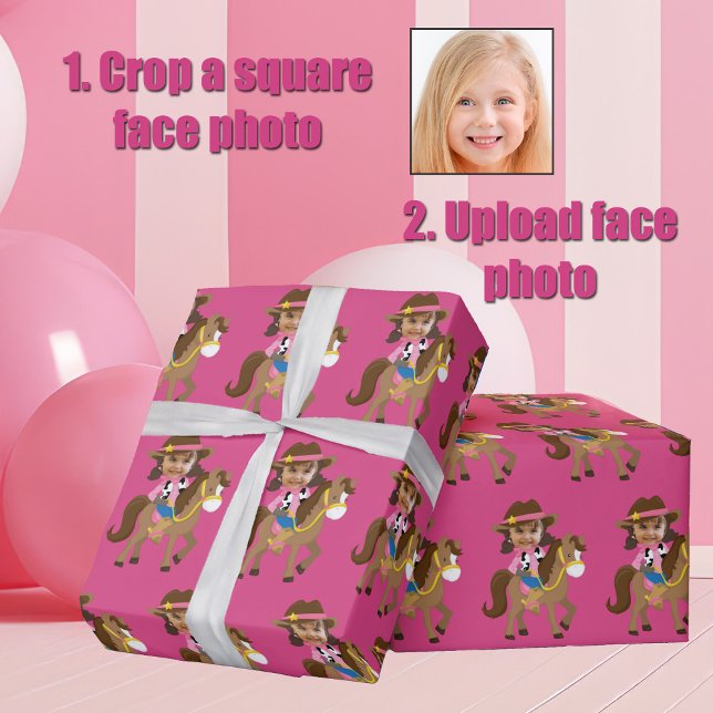 Cowgirl Kids Face Photo Cute Pink Custom Geschenkpapier (Von Creator hochgeladen)