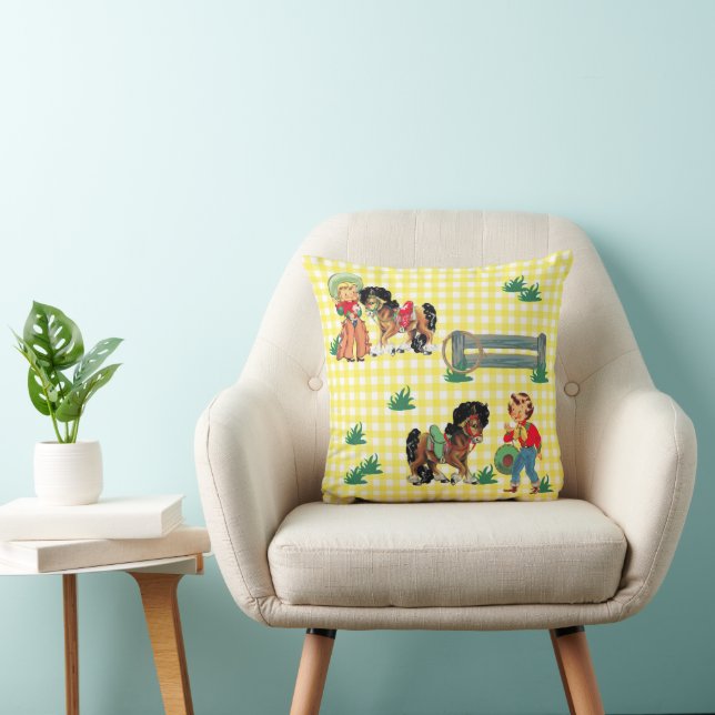 Cowgirl Kinder mit Pferden Western Babygeschenk Kissen (Stuhl )