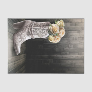 Cowgirl Lace & Pearls Stiefel Weiße Blume Rustikal Seidenpapier