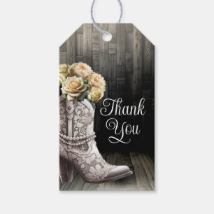 Cowgirl Lace Stiefel & Weiße Blumen Rustikale Hoch Geschenkanhänger