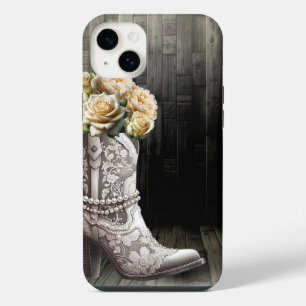 Cowgirl Lace Stiefel & Weiße Blumen Rustikale Hoch iPhone 14 Plus Hülle