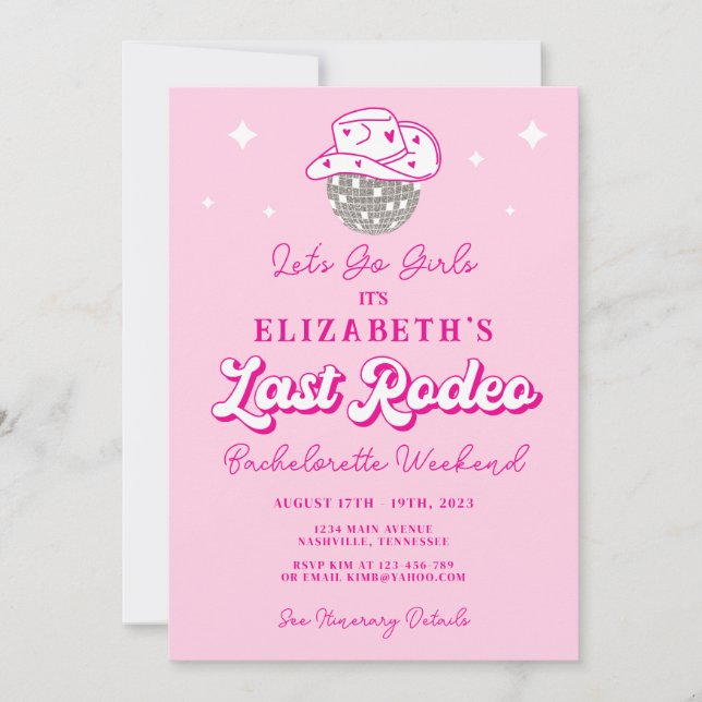 Cowgirl Last Rodeo Junggeselinnen-Abschied Einladung (Vorderseite)