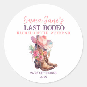 Cowgirl Last Rodeo Pink Bachelorette Runder Aufkleber
