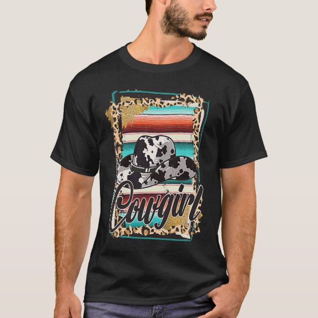 COWGIRL  Leopard Cow Pattern Print Serape Rodeo T-Shirt (Vorderseite)