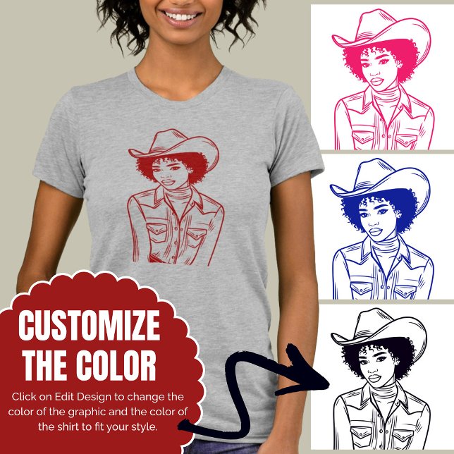 Cowgirl-Linie für benutzerdefinierten Western Zeic T-Shirt (Custom Color Western Cowgirl Line Drawing Style T-Shirt)