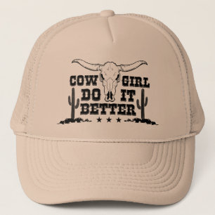 COWGIRL MACHEN ES BESSER Kuhschädel mit langen Hör Truckerkappe