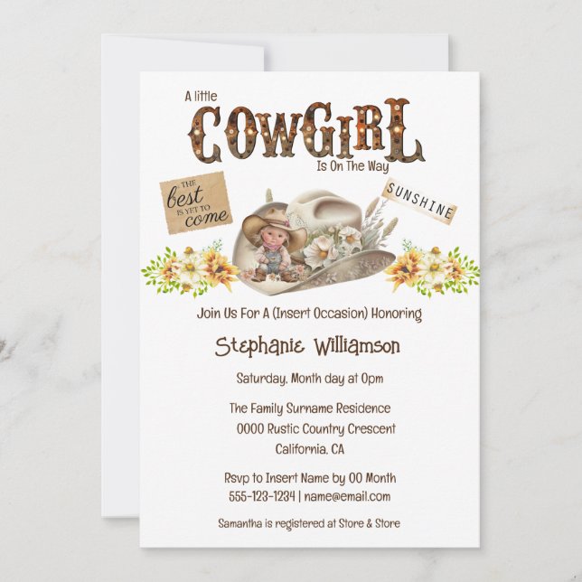 Cowgirl Marquee Western Cowboy hat Sonnenblumen Einladung (Vorderseite)