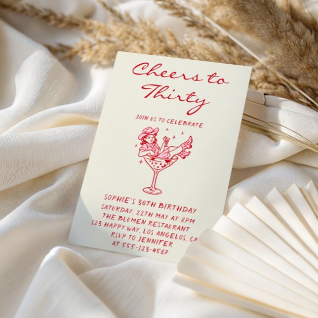 Cowgirl Martini Cheers to Thirty 30th Birthday Einladung (Von Creator hochgeladen)