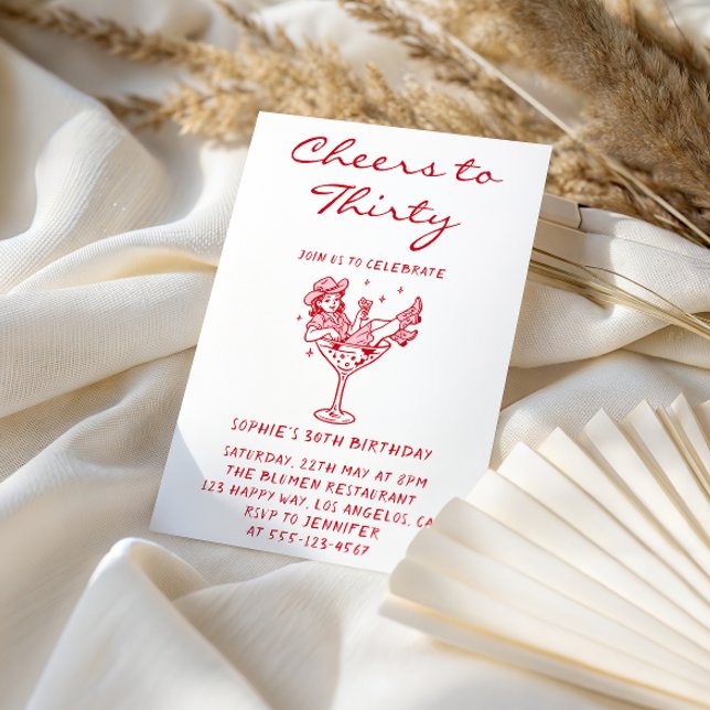 Cowgirl Martini Cheers to Thirty 30th Birthday Einladung (Von Creator hochgeladen)