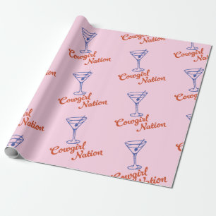 Cowgirl Martini Handgezeichnetes Rosa Geschenk Geschenkpapier