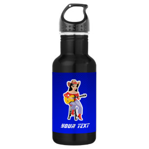 Cowgirl mit Gitarre; Blau Edelstahlflasche