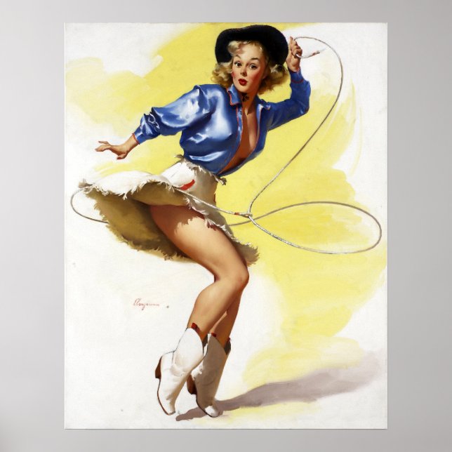Cowgirl mit Lasso Button Up Poster (Vorne)
