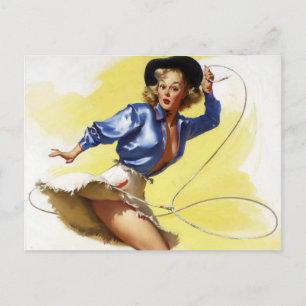 Cowgirl mit Lasso Pin Up Postkarte