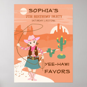 Cowgirl mit Lasso und Cacti Kindergeburtstag Party Poster